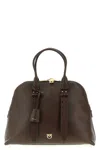 Pinko Escape Love Birds Logo Leather Bowling Maxi Tote Bag In Brown