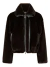 Pinko Ink-effect Faux Fur Blouson Jacket In Brown