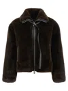Pinko Ink-effect Faux Fur Blouson Jacket In Brown