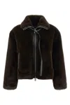 Pinko Ink-effect Faux Fur Blouson Jacket In Brown