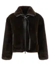 Pinko Faux Fur Jacket With High Collar In Brown