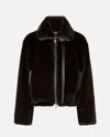 Pinko Ink-effect Faux Fur Blouson Jacket In Brown