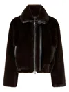 Pinko Faux Fur Jacket With High Collar In Brown