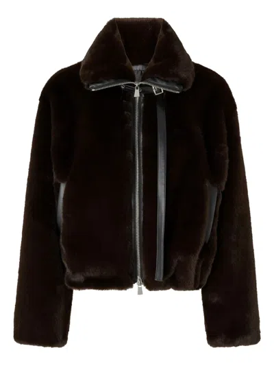 Pinko Faux Fur Jacket With High Collar In Black