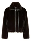 Pinko Ink-effect Faux Fur Blouson Jacket In Brown