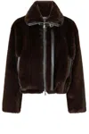 Pinko Cropped Brown Coat With Faux Fur Texture In Brown