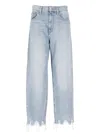 Pinko Wide Frayed Hem Trousers With 5 Pockets In Light Blue