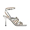 Pinko Etallized Nappa Leather Sandals With Strass In Silver