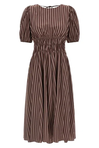 Pinko Ethel Dress Puff Sleeves Elastic Waistband In Brown