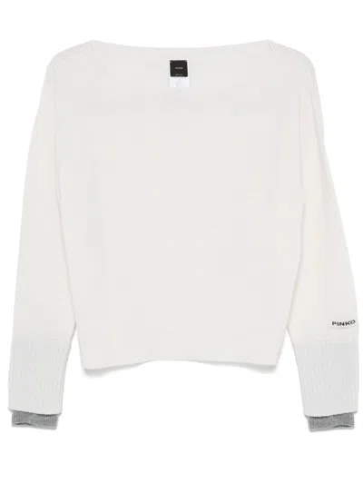 Pinko Relaxed Fit Off-the-shoulder Knitted Sweater In White