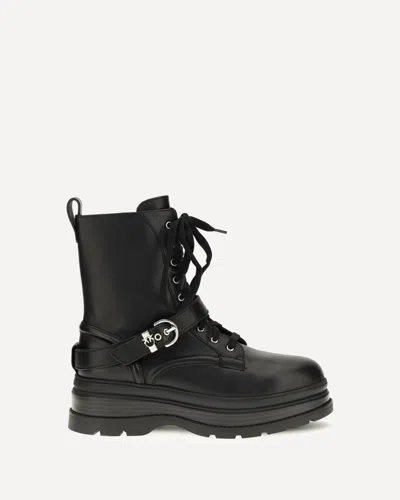 Pinko Eva Lace-up Leather Ankle Boots In Black