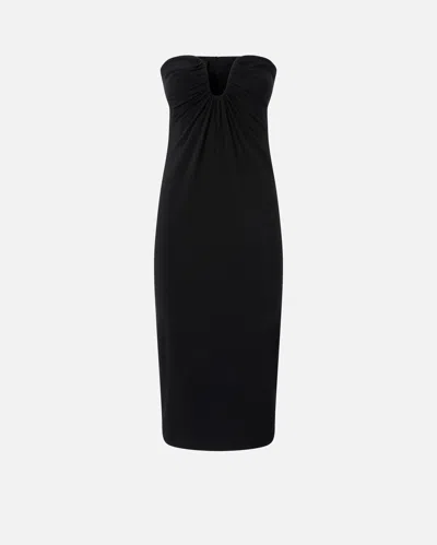 Pinko Evening Midi Dress With Contoured Neckline In Noir Limousine