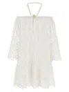 Pinko Sheer Halter Neck Flared Hem Dress In White