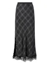 Pinko Lace-trimmed Checked Midi Skirt In Gray