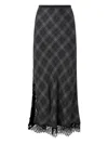 Pinko Plaid Skirt With Lace Trim And Side Slit In Black