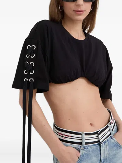 Pinko Eyelet Lace-up Top In Black
