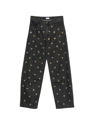 Pinko Kids' Eyelet-embellishment Jeans In Black