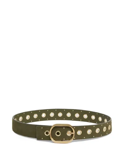 Pinko Eyeletted Buckled Leather Belt In Green
