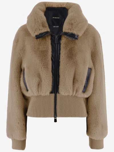 Pinko Fake Fur Jacket In Neutral