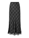 Pinko Plaid Skirt With Lace Trim And Side Slit In Black
