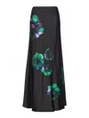 Pinko Long Satin Skirt With Floral Print In Black