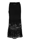 Pinko Black Long Skirt With Perforated Design And Floral Motif In Viscose Blend Woman In Black