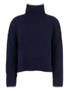Pinko Blue Turtleneck Sweater With Back Logo In Wool Woman In Blue