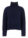 Pinko Blue Turtleneck Sweater With Back Logo In Wool Woman In Black