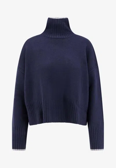 Pinko Falkland High-neck Ribbed Sweater In Blue
