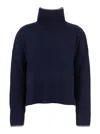 Pinko Blue Turtleneck Sweater With Back Logo In Wool Woman In Blue