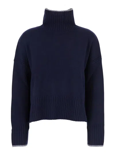 PINKO BLUE TURTLENECK SWEATER WITH BACK LOGO IN WOOL WOMAN