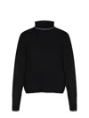 Pinko Cropped Black Sweater With Turtleneck And Contrast Trim In Black