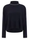 Pinko Blue Turtleneck Sweater With Back Logo In Wool Woman In Black