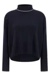 Pinko Blue Turtleneck Sweater With Back Logo In Wool Woman In Blue