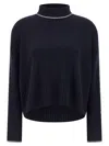 Pinko Blue Turtleneck Sweater With Back Logo In Wool Woman In Blue