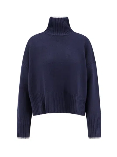 Pinko Falkland Wool And Cashmere Turtleneck Sweater In Blue