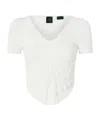 Pinko Cropped White Ribbed Viscose Blend T-shirt