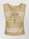 Pinko Fantasy Net Crochet Floral Top Keyhole