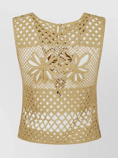 PINKO FANTASY NET CROCHET FLORAL TOP KEYHOLE