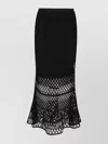 Pinko Black Long Skirt With Perforated Design And Floral Motif In Viscose Blend Woman In Black