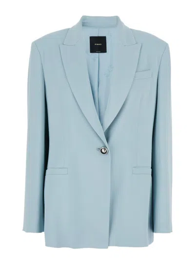 PINKO 'FARAONA' LIGHT BLUE SINGLE-BREASTED JACKET WITH PEAK REVERS IN VISCOSE STRETCH WOMAN