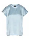 Pinko Crewneck Satin Finish Round Neck Top In Blue