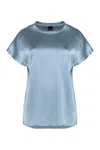 Pinko Crewneck Satin Finish Round Neck Top In Blue