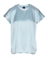 Pinko Crewneck Satin Finish Round Neck Top In Blue