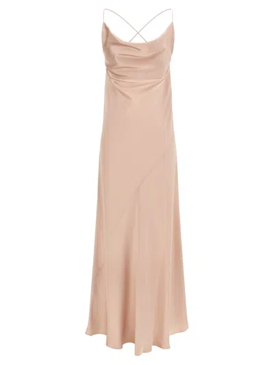 Pinko Pink Sleeveless Long Dress With Criss-crossed Spaghetti Straps In Tech Fabric Woman In Gold