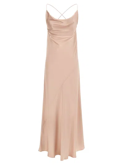 Pinko Pink Sleeveless Long Dress With Criss-crossed Spaghetti Straps In Tech Fabric Woman In Gold