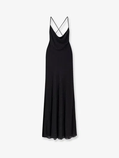 Pinko Farro Long Dress With Rhinestones In Black