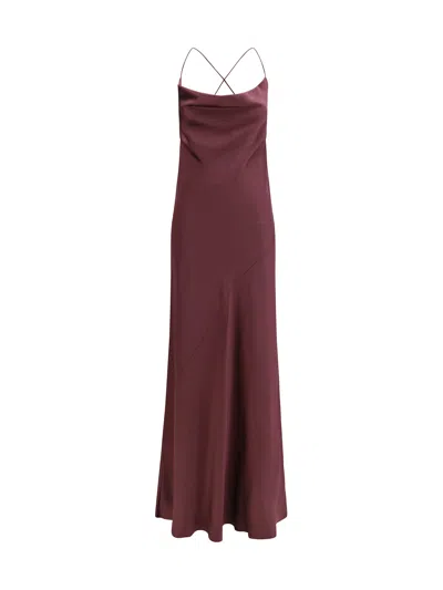 Pinko Bordeaux Marabou Casual Dress In Brown