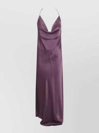 Pinko Farro Satin Dress Draped Neckline Maxi In Purple