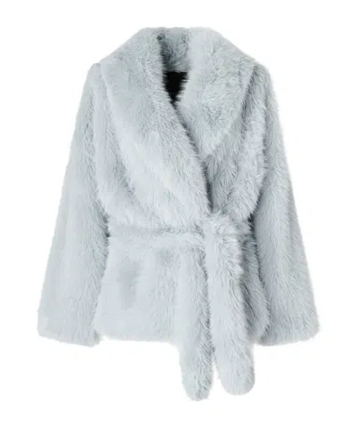 Pinko Faux Fur Blouson Jacket With Belt In Blue